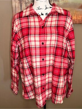 L.L. Bean Red Plaid Flannel Button-Up Shirt